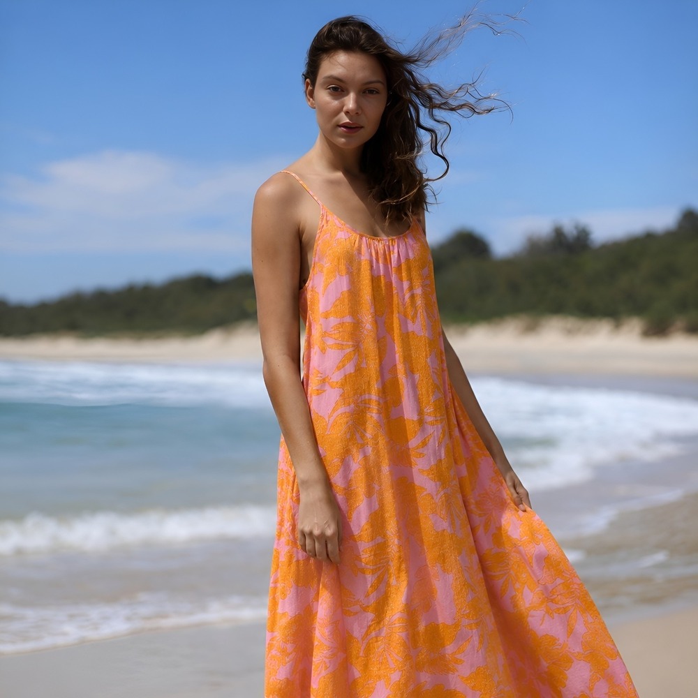 XIX Palms Women Hi Low Maxi Strappy Dress Size S Hawaiian Resort Beach Tropical